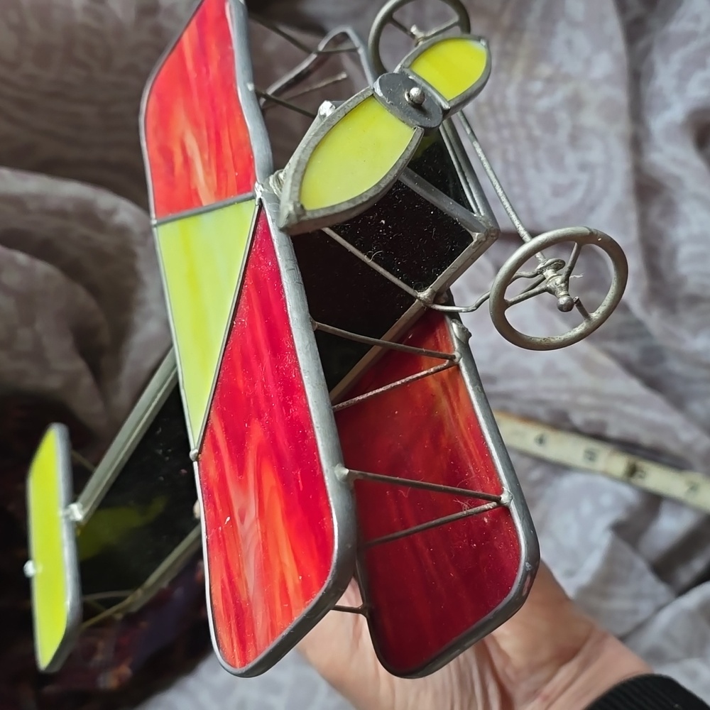 Stained Glass Airplane 3D Plane Artisan Made Flaw 9"